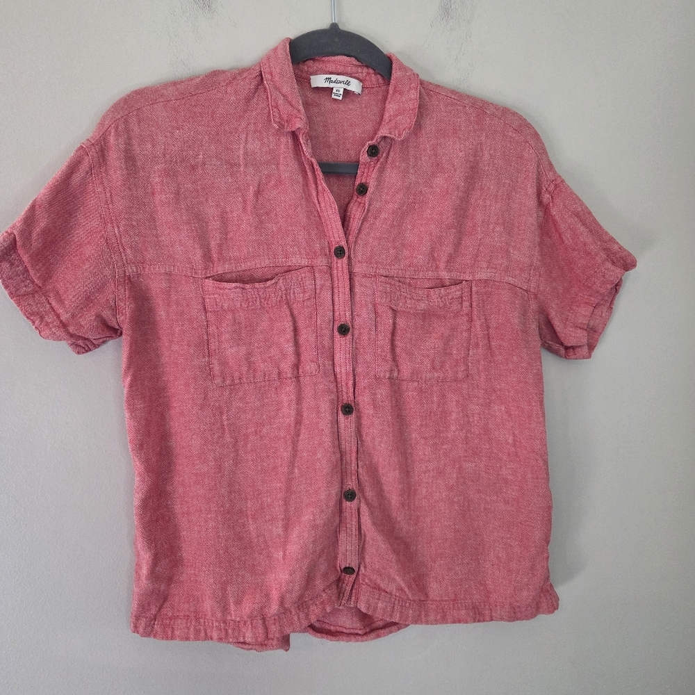 Madewell Red Heathered Boxy Button-Up Top